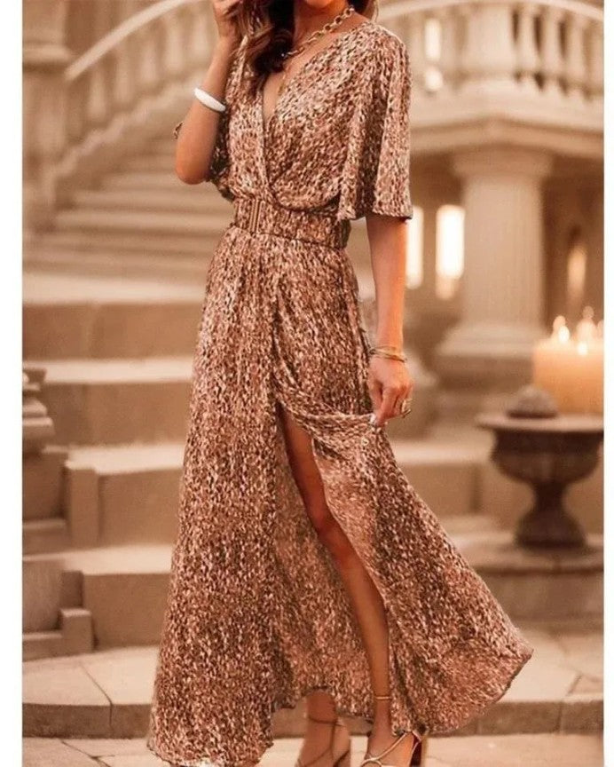 Carrie - Elegantes Maxikleid mit V-Ausschnitt, kurzen Ärmeln und schönem Blumendruck