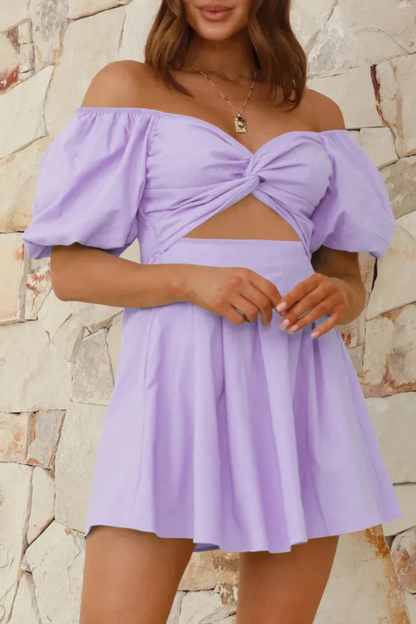 Celeste | Schulterfreies Kleid mit plissierten Laternenärmeln