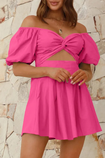 Celeste | Schulterfreies Kleid mit plissierten Laternenärmeln