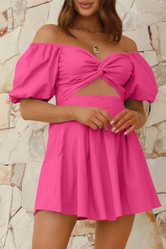 Celeste | Schulterfreies Kleid mit plissierten Laternenärmeln