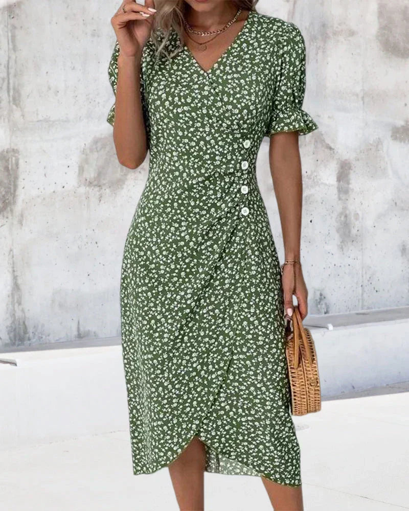 Cellie - Kleid mit Blumendruck und kurzen Ärmeln