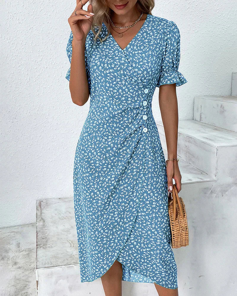 Cellie - Kleid mit Blumendruck und kurzen Ärmeln