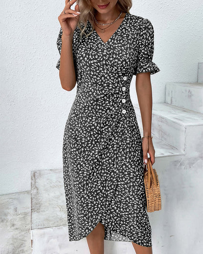 Cellie - Kleid mit Blumendruck und kurzen Ärmeln