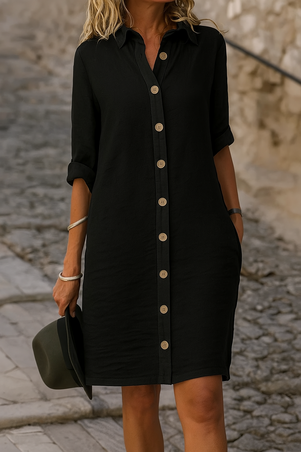 Hemdkleid in Knielänge mit Knöpfen und modernem Schnitt