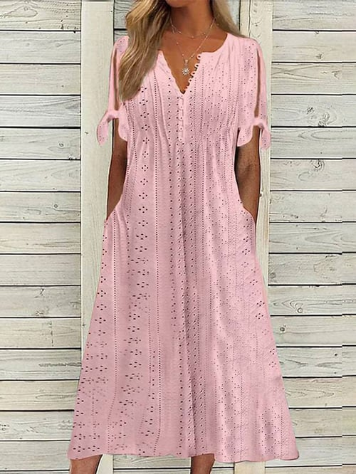 Chava - Damen Resort Unifarbenes Kleid mit Spitze