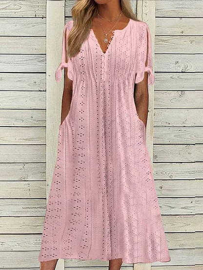 Chava - Damen Resort Unifarbenes Kleid mit Spitze