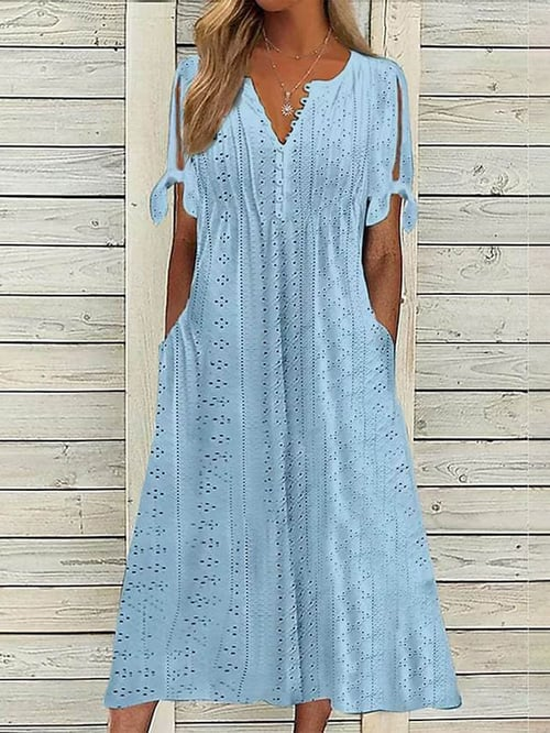 Chava - Damen Resort Unifarbenes Kleid mit Spitze