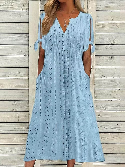 Chava - Damen Resort Unifarbenes Kleid mit Spitze