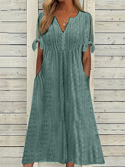 Chava - Damen Resort Unifarbenes Kleid mit Spitze