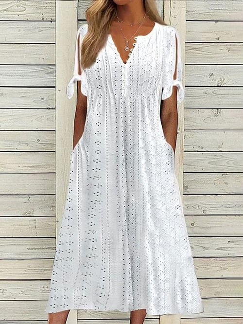 Chava - Damen Resort Unifarbenes Kleid mit Spitze