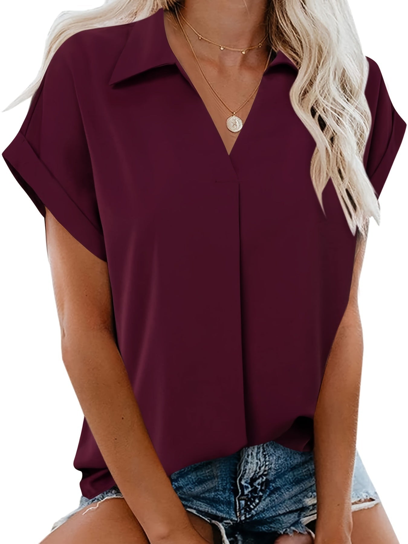Chiffonbluse - Design mit Reverskragen und Schmetterlingsärmeln