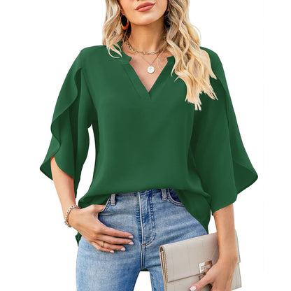 Top aus Chiffon-Mischung - Blütenblatt-Ärmel & atmungsactivees Design