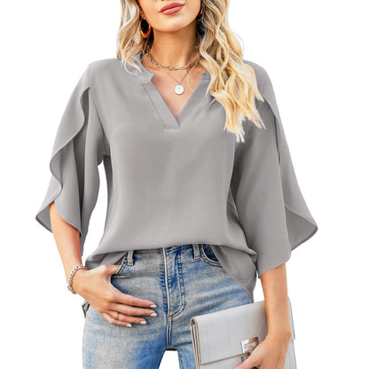 Top aus Chiffon-Mischung - Blütenblatt-Ärmel & atmungsactivees Design