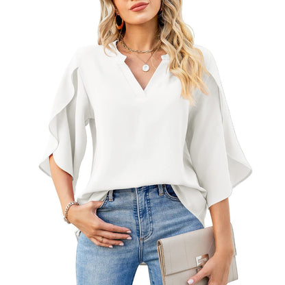 Top aus Chiffon-Mischung - Blütenblatt-Ärmel & atmungsactivees Design