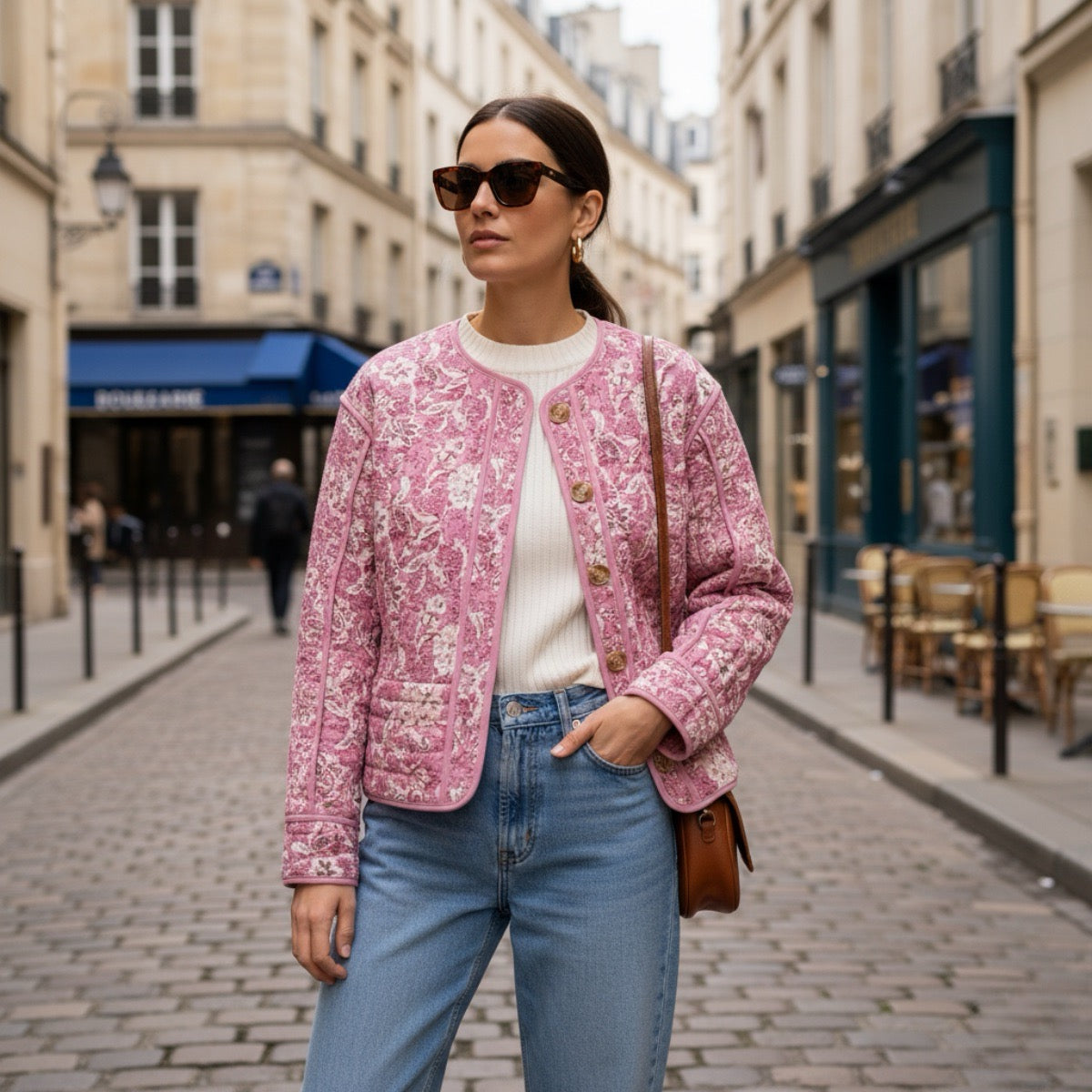 Saphir | Gesteppte Damenjacke mit Blumenmuster und Futter