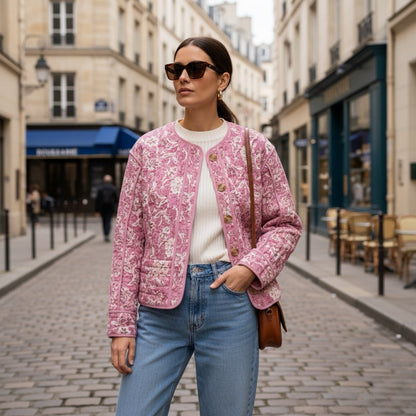 Saphir | Gesteppte Damenjacke mit Blumenmuster und Futter