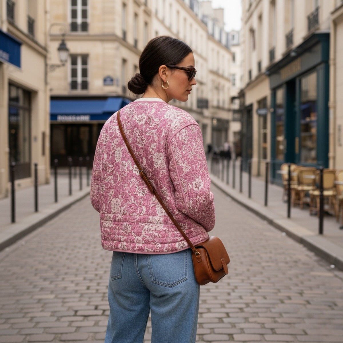 Saphir | Gesteppte Damenjacke mit Blumenmuster und Futter