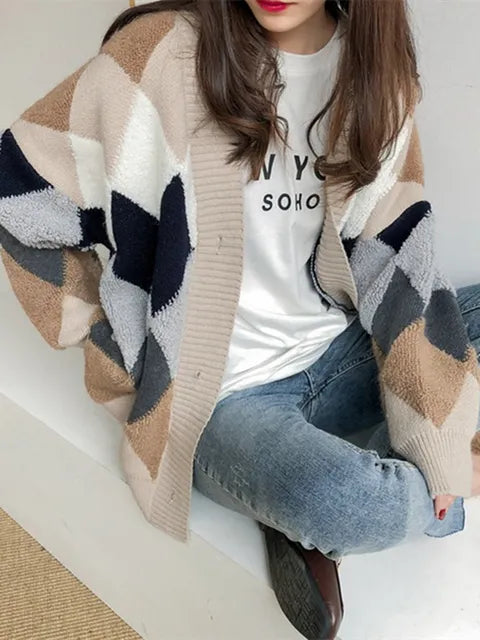 Aleda - Karierte Strickjacke mit Knopfleiste