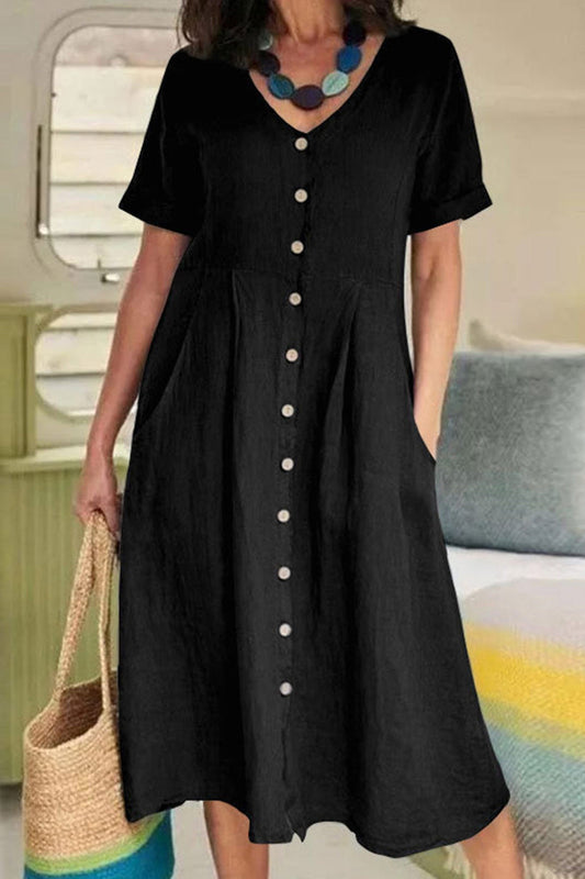 Leichtes Midikleid mit kurzen Ärmeln und Knopfleiste im T-Shirt-Stil