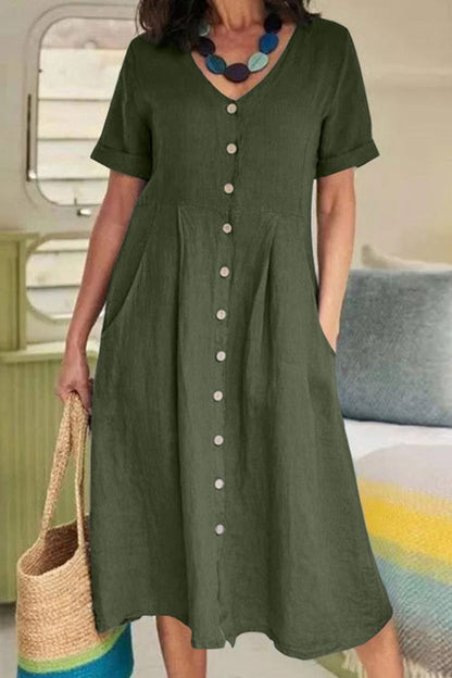 Leichtes Midikleid mit kurzen Ärmeln und Knopfleiste im T-Shirt-Stil