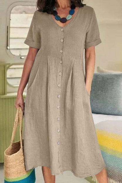 Leichtes Midikleid mit kurzen Ärmeln und Knopfleiste im T-Shirt-Stil