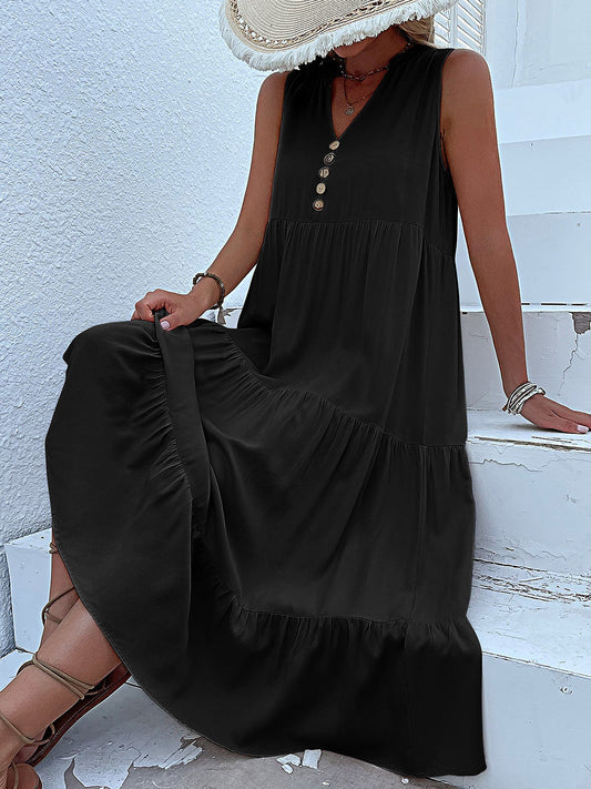 Amoura - Schlichtes, locker sitzendes Midi-Sommerkleid mit Knöpfen für Frauen