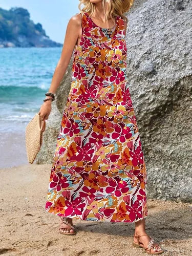 Doris - Ärmelloses Freizeitkleid mit böhmischem Print
