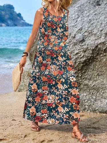 Doris - Ärmelloses Freizeitkleid mit böhmischem Print