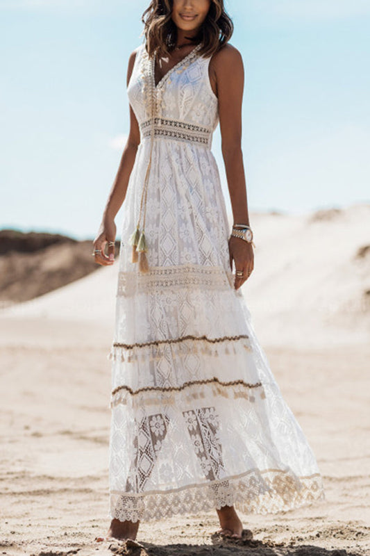 Damcy - Boho Kisses Maxikleid mit Quasten und Spitze