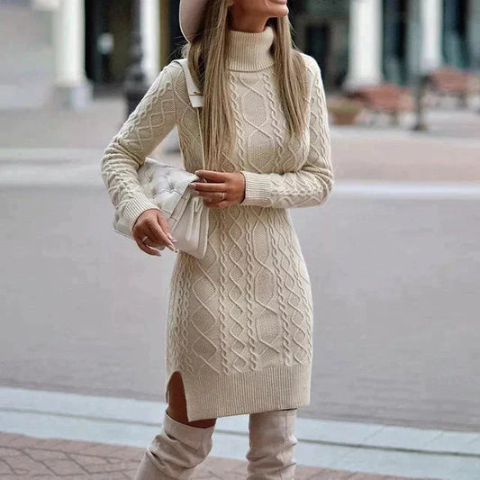 Stilvolles und warmes Kleid mit hohem Kragen für jeden Anlass