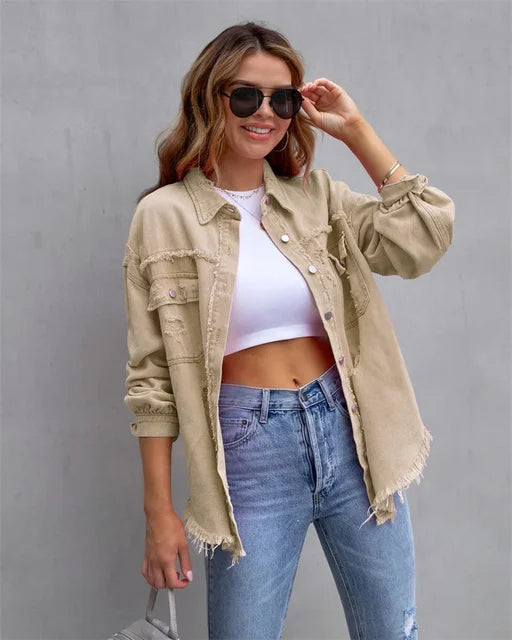 Angela - lässige zerrissene orangefarbene Sommerjacke