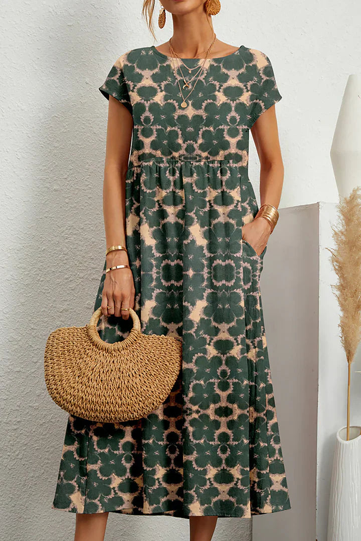 Desma - Bedrucktes ärmelloses Kleid mit Rundhalsausschnitt