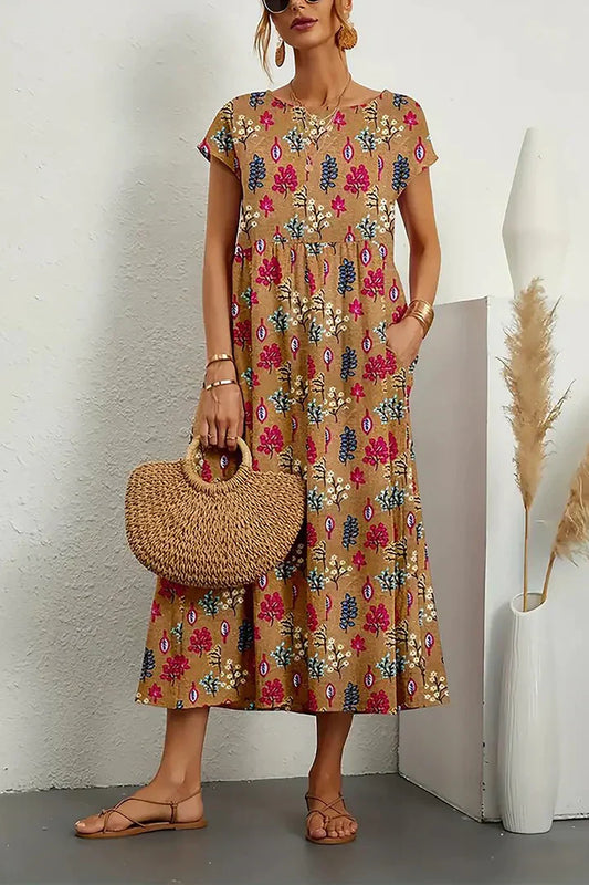 Desma - Bedrucktes ärmelloses Kleid mit Rundhalsausschnitt