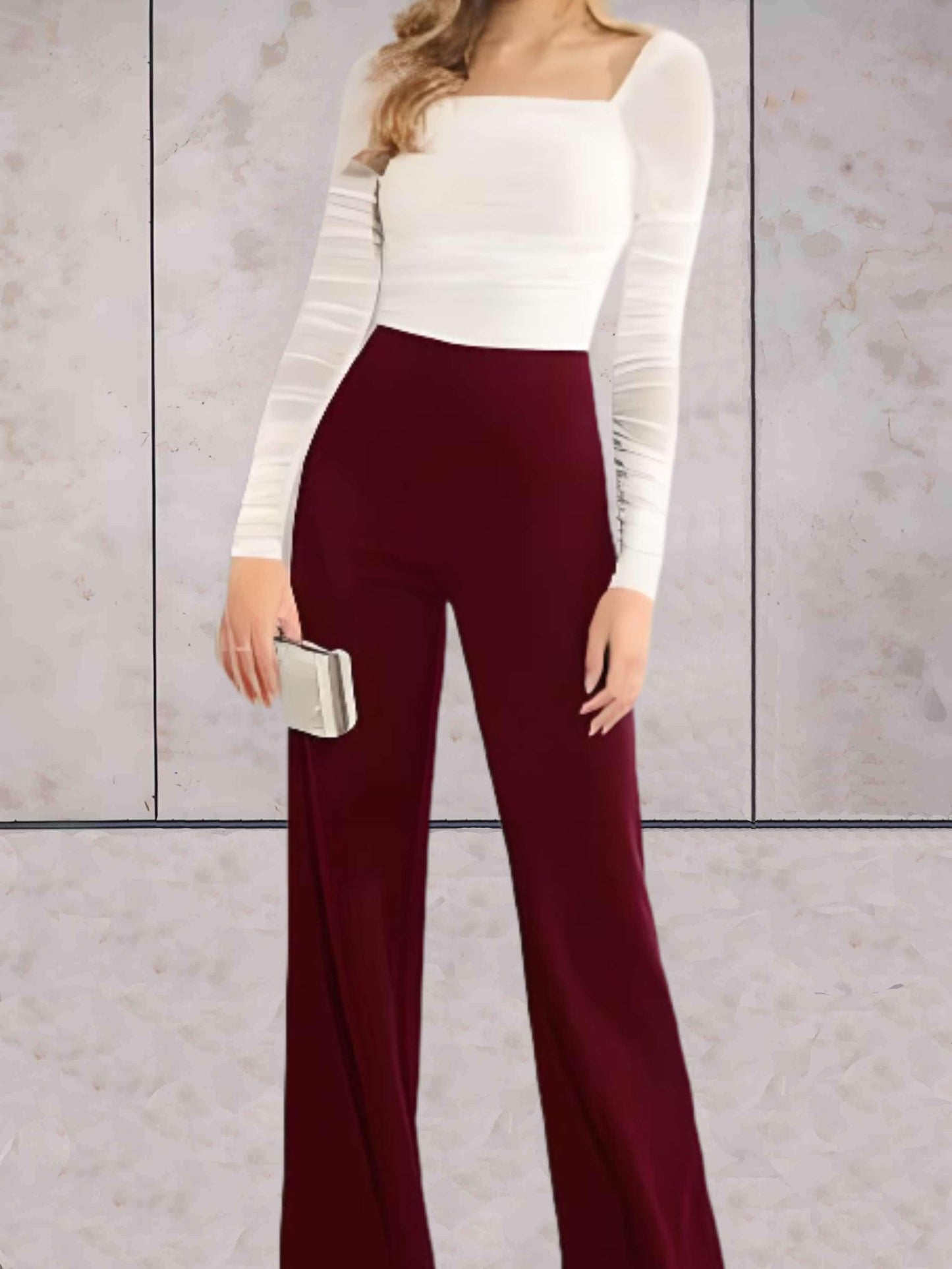 Viviane - Eng anliegende, schicke, einfarbige High-Waist-Hose mit weitem Bein