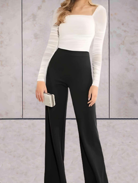 Viviane - Eng anliegende, schicke, einfarbige High-Waist-Hose mit weitem Bein