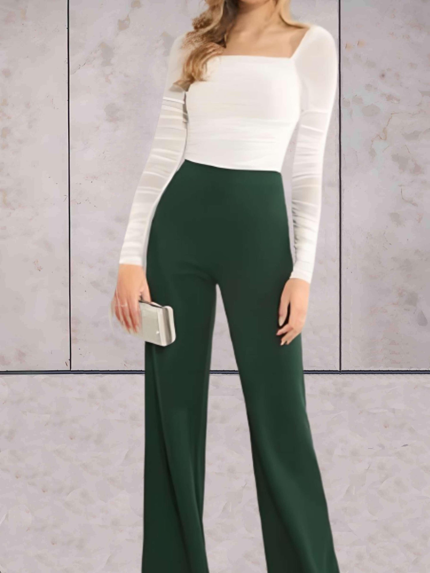 Viviane - Eng anliegende, schicke, einfarbige High-Waist-Hose mit weitem Bein