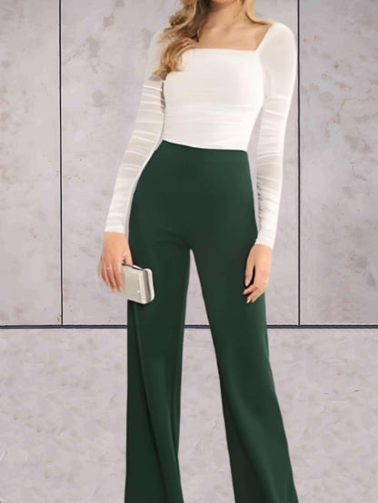 Viviane - Eng anliegende, schicke, einfarbige High-Waist-Hose mit weitem Bein