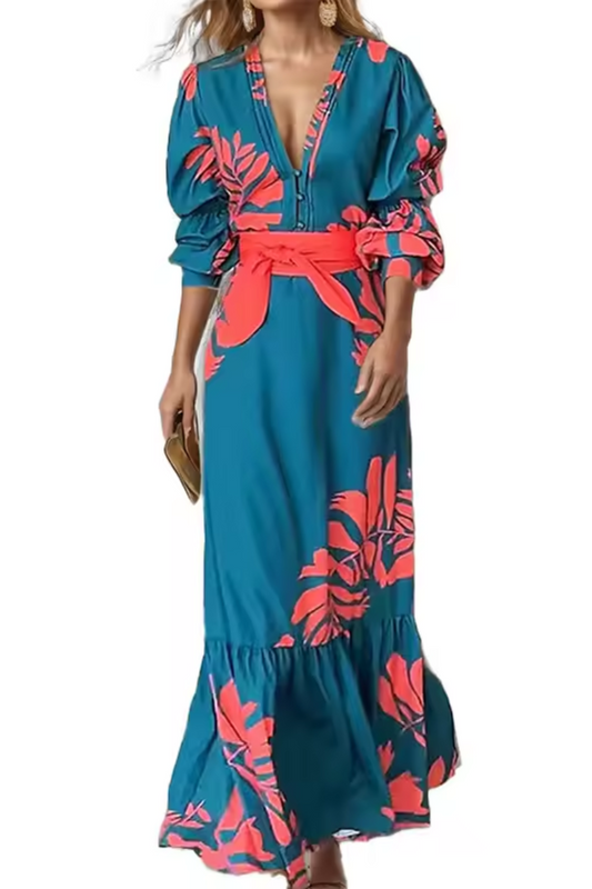 Aria | Damen Boho V-Ausschnitt Maxi-Kleid