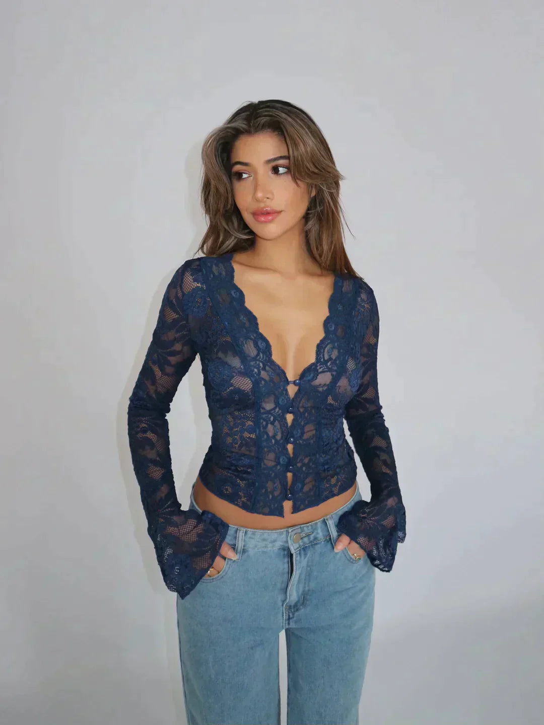 Carina - Moderne Mode Spitzentop Bluse