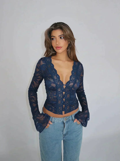 Carina - Moderne Mode Spitzentop Bluse