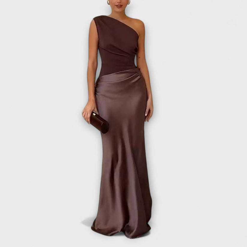Plissee-Maxikleid mit elegantem Muster an den Schultern