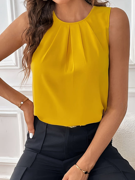 Schlichte Bluse mit Rundhalsausschnitt - gefälteltes Design und atmungsactivees Material
