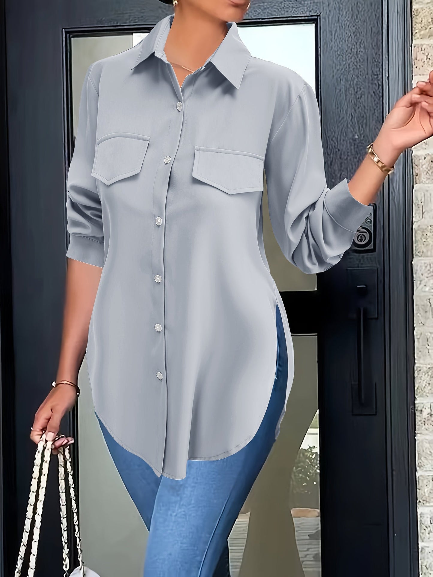 Schlichtes Button-down-Hemd - Falsche Taschen und atmungsactivees Material
