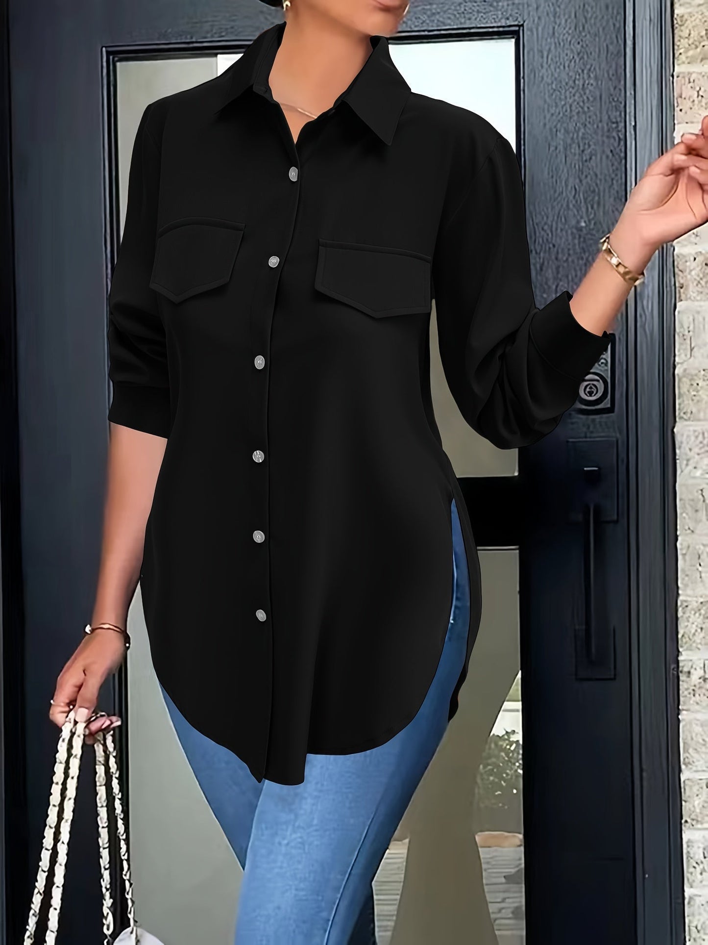 Schlichtes Button-down-Hemd - Falsche Taschen und atmungsactivees Material