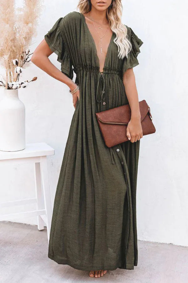 Eleanor - Fee Air Kleid mit V-Ausschnitt und gerüschten Ärmeln