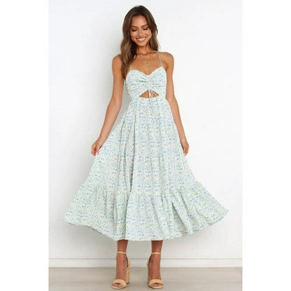 Langes Kleid mit Blumendruck und dünnen Trägern für einen frischen Look