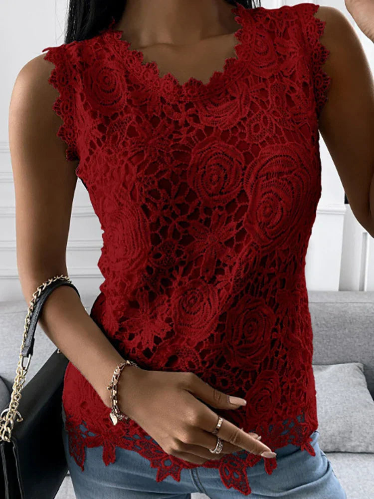 Damen Vintage Spitze Top