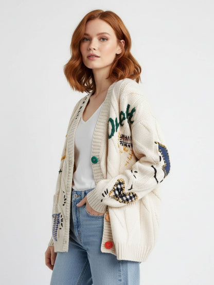 Ella | Schicke und bequeme Damenstrickjacke mit Patchwork-Akzenten