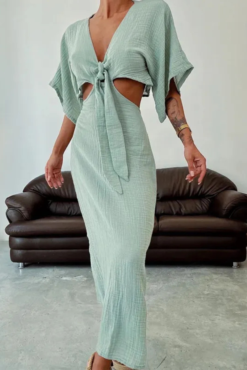 Elowyn | Sommer Midriff V-Ausschnitt Kleid