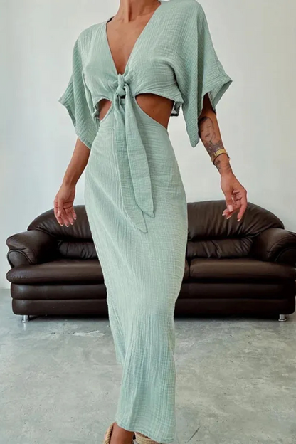 Elowyn | Sommer Midriff V-Ausschnitt Kleid